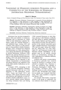 Taxonomy of Hymenoxys Subgenus Picradenia and a Conspectus of the Subgenera of Hymenoxys (Asteraceae: Helenieae: Tetraneurinae)