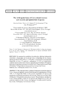 The Arthropoda Fauna of Corvo Island (Azores): New Records and Updated List of Species
