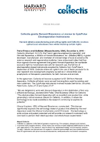 Cellectis Grants Harvard Bioscience a License to Cytopulse Electroporation Instruments