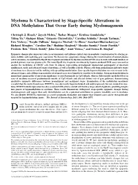 Early During Myelomagenesis Alterations in DNA Methylation That Occur Myeloma Is Characterized by Stage-Specific