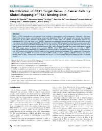 Identification of PBX1 Target Genes in Cancer Cells by Global Mapping of PBX1 Binding Sites
