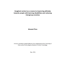 Imagined Contact As a Means to Improving Attitudes Towards People with Learning Disabilities and Reducing Intergroup Anxieties