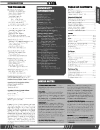 University Information the Program Media Notes Table