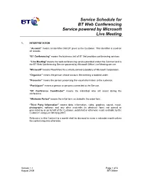 Service Schedule for BT Web Conferencing Service Powered by Microsoft Live Meeting