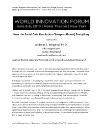 How the Social Data Revolution Changes (Almost) Everything Speech Given at the World Innovation Forum in New York on June 8, 2010