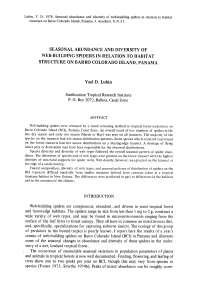 Seasonal Abundance and Diversity O F Web-Building Spiders in Relation to Habita T Structure on Barro Colorado Island, Panama