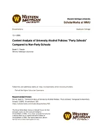 Content Analysis of University Alcohol Policies: "Party Schools" Compared to Non-Party Schools