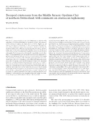 Decapod Crustaceans from the Middle Jurassic Opalinus Clay of Northern Switzerland, with Comments on Crustacean Taphonomy