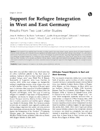 Support for Refugee Integration in West and East Germany Results from Two Lost Letter Studies
