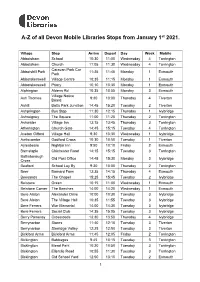 Download a PDF A-Z of All Devon Mobile Libraries Stops