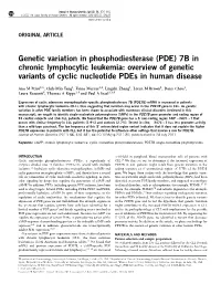 Genetic Variation in Phosphodiesterase (PDE) 7B in Chronic Lymphocytic Leukemia: Overview of Genetic Variants of Cyclic Nucleotide Pdes in Human Disease