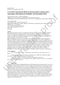 Cocrystal Construction Between Rosuvastatin Calcium and L- Asparagine with Enhanced Solubility and Dissolution Rate
