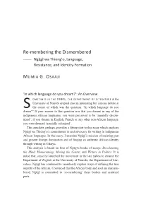 Re-Membering the Dismembered —— Ngg Wa Thiong’O, Language, Resistance, and Identity-Formation
