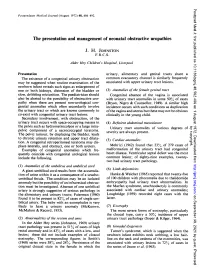The Presentation and Management of Neonatal Obstructive Uropathies J