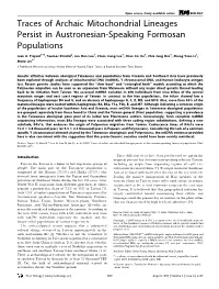 Traces of Archaic Mitochondrial Lineages Persist in Austronesian-Speaking Formosan Populations