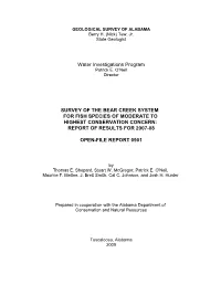 Bear Creek System for Fish Species of Moderate to Highest Conservation Concern: Report of Results for 2007-08