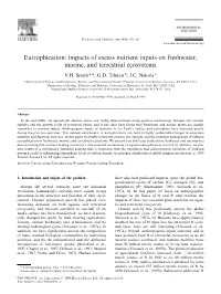 Eutrophication: Impacts of Excess Nutrient Inputs on Freshwater, Marine, and Terrestrial Ecosystems