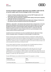 Function on Demand Navigation Subscription Now Available in 2021 Audi Q5, A4 and A5 Models; Light Function Package for 2021 E-Tron Models