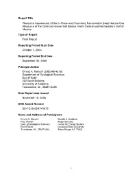 I Report Title Resource Assessment of the In-Place and Potentially Recoverable Deep Natural Gas Resource of the Onshore Interior