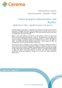 Linear Transport Infrastructures and Reptiles Application to Three Significant Protected Species
