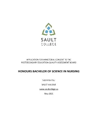 Sault College's APPLICATION for MINISTERIAL CONSENT to THE