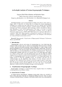 An In-Depth Analysis of Various Steganography Techniques