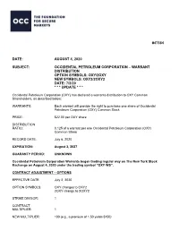 Occidental Petroleum Corporation – Warrant Distribution Option Symbols: Oxy/2Oxy New Symbols: Oxy2/2Oxy2 Date: 7/2/20 * * * Update * * *