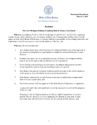 Resolution the List of Religious Holidays Permitting Student