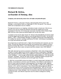 Richard M. Devos, Co-Founder of Amway, Dies