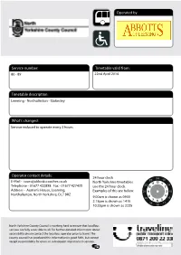Also Serves: Operator Contact Details: Timetable Valid From