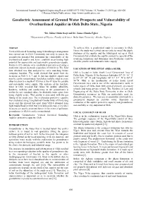 Geoelectric Assessment of Ground Water Prospects and Vulnerability of Overburdened Aquifer in Oleh Delta State, Nigeria