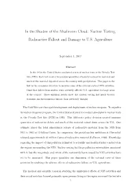In the Shadow of the Mushroom Cloud: Nuclear Testing, Radioactive Fallout and Damage to U.S. Agriculture