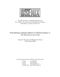 Programming Language Support for Digitized Images Or, the Monsters in the Closet