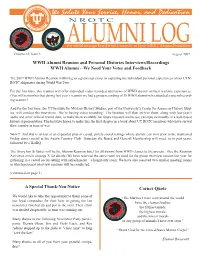 WWII Alumni Reunion and Personal Histories Interviews/Recordings WWII Alumni – We Need Your Votes and Feedback