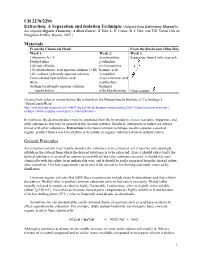CH 2270/2290 Extraction: a Separation and Isolation Technique (Adapted from Laboratory Manual to Accompany Organic Chemistry: a Short Course, H