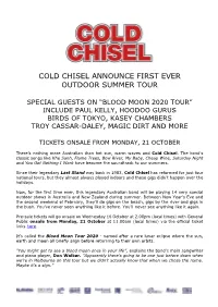 Cold Chisel Announce First Ever Outdoor Summer Tour