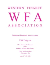 Western Finance Association 2018 Program
