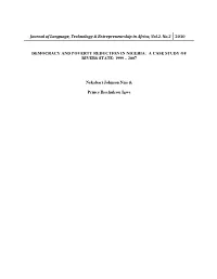 Democracy and Poverty Reduction in Nigeria: a Case Study of Rivers State: 1999 – 2007