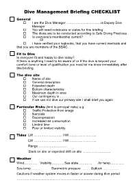 Dive Management Briefing CHECKLIST