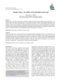 Islamic Ethics: an Outline of Its Principles and Scope