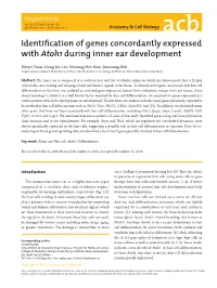Identification of Genes Concordantly Expressed with Atoh1 During Inner Ear Development