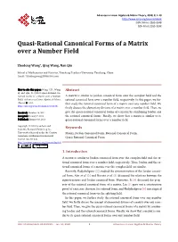Quasi-Rational Canonical Forms of a Matrix Over a Number Field