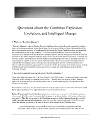 Questions About the Cambrian Explosion, Evolution, and Intelligent Design
