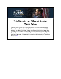This Week in the Office of Senator Marco Rubio