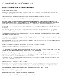 A's News Clips, Friday the 13Th, August, 2010 Errors Come With