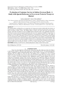 Evaluation of Customer Service in Indian Overseas Bank -A Study with Special Reference to Peravurani Town in Thanjavur District