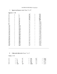 MATHCOUNTS Bible Completed I. Squares and Square Roots: from 1
