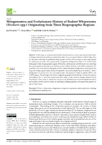 Mitogenomics and Evolutionary History of Rodent Whipworms (Trichuris Spp.) Originating from Three Biogeographic Regions