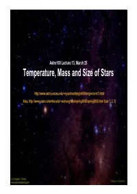 Temperature, Mass and Size of Stars