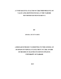 A Comparative Analysis of the Performance of Value and Growth Stocks at the Nairobi Securities Exchange Kenya